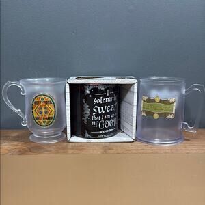 The Wizarding World of Harry Potter 2 butterbeer plastic cups & 1 ceramic mug